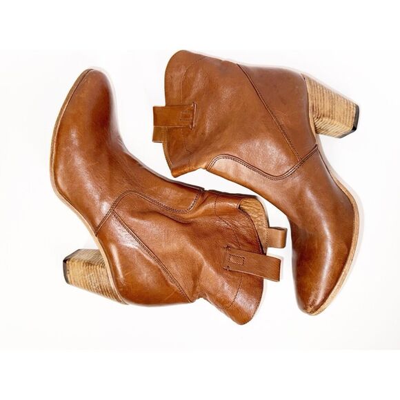 Alberto Fermani Ankle Boot Leather Bootie Brown Western Boho Block Heel 38.5/8.5 - Picture 14 of 14